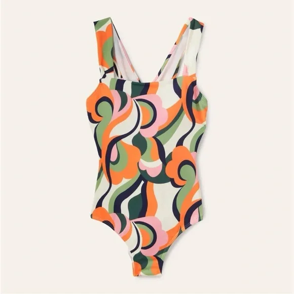 Boden Cross Strap One Piece Swimsuit 12 Retro 70s Floral Print Pool Beach S0215 - Picture 3 of 12